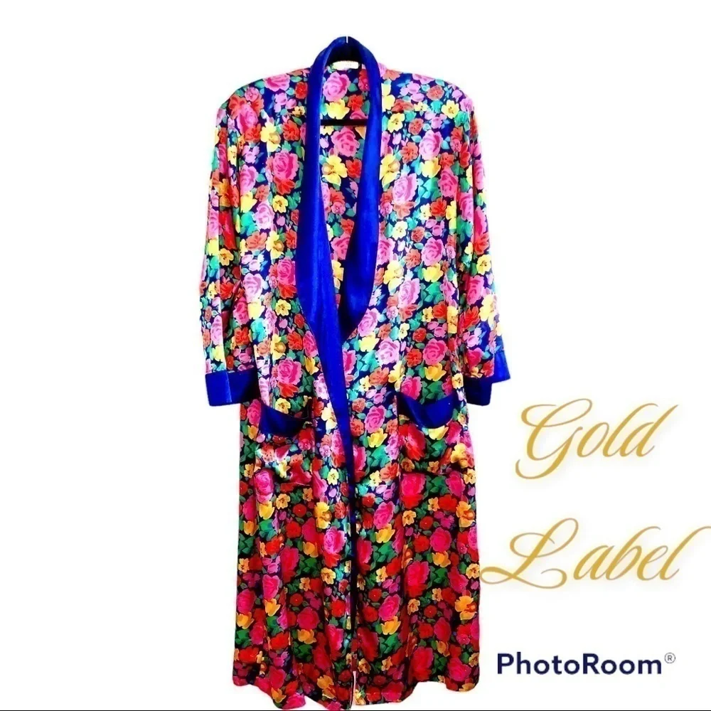 Victoria's Secret Gold Label Vintage Floral Satin Robe - Picture 2 of 3